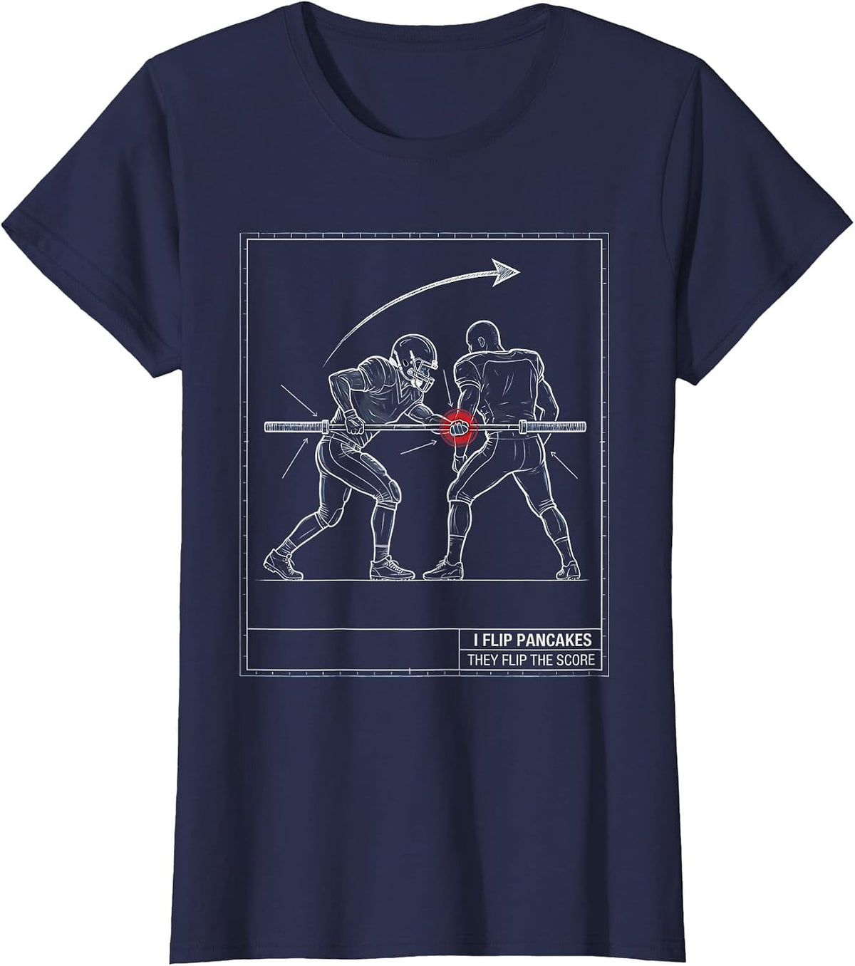 Women's I Flip Pancakes, They Flip The Score Funny Football Lineman T-Shirt - Navy Blue