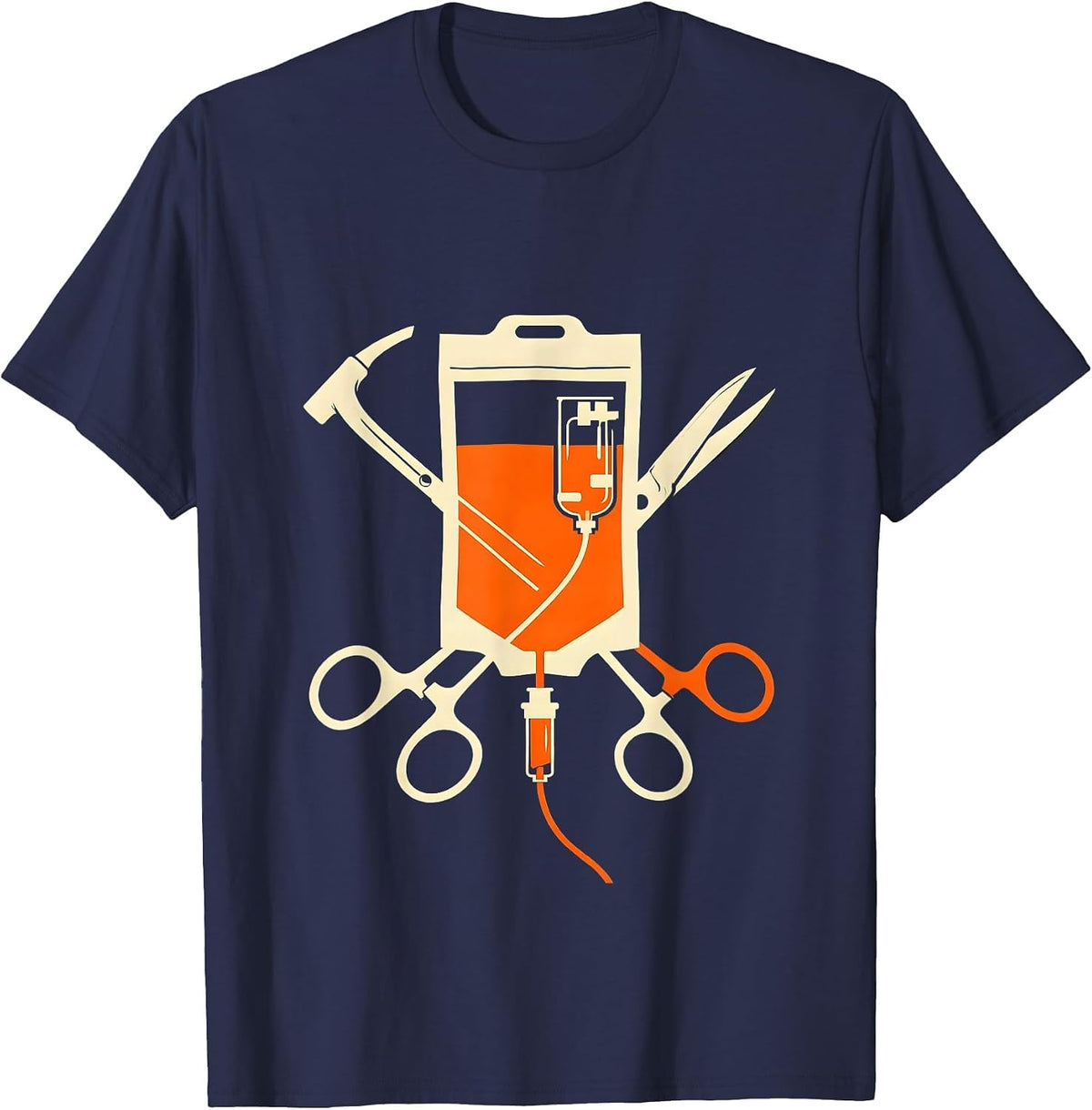 EMT IV Drip Bag Crossed Medical Tools Graphic T-Shirt - Navy Blue