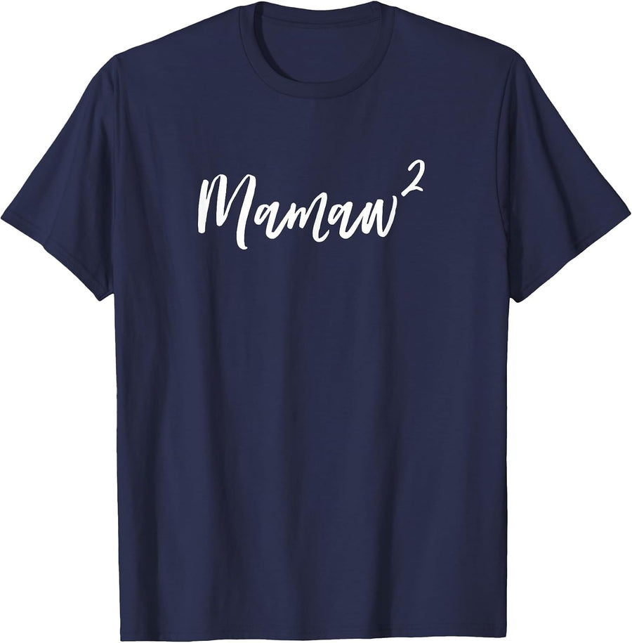 Mamaw Times Two Squared Grand Vintage Funny Proud Cute Shirt T-Shirt - Navy Blue
