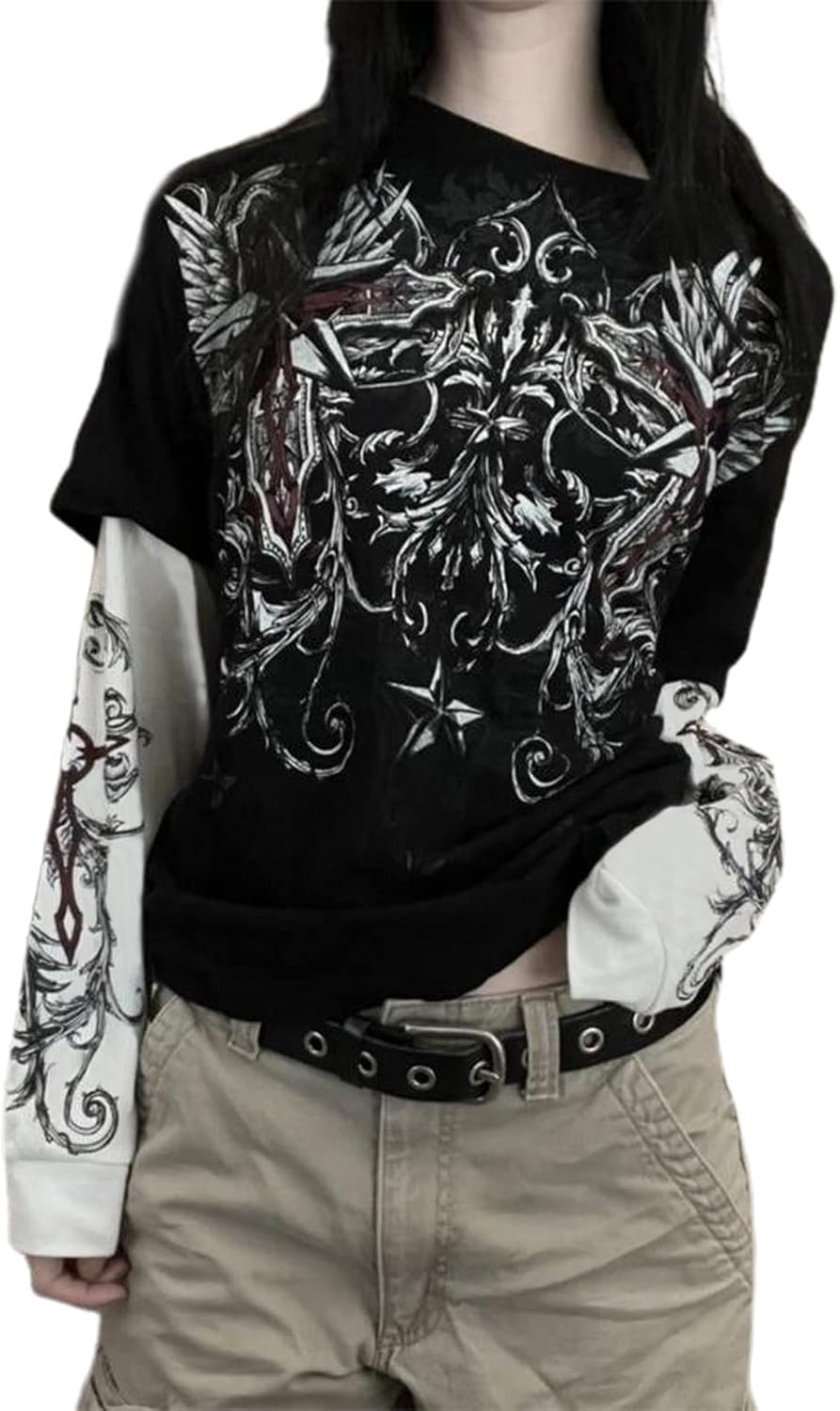 Y2k Fairy Grunge Graphic Long Sleeve Tees Tops Women E-Girls Aesthetic - 0-black Retro Fashion Uiui