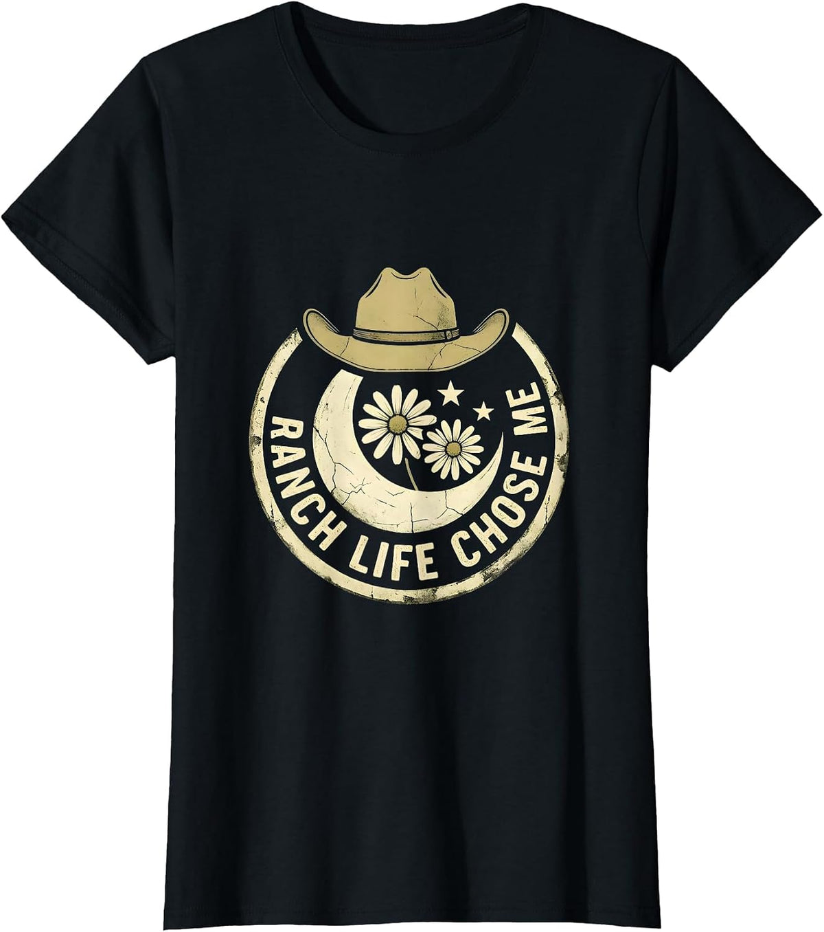 Ranch Life Chose Me Cowgirl Design T-Shirt - Black
