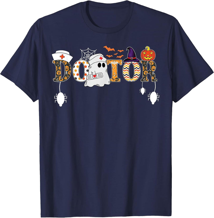 Halloween Doctor Halloween Scrub Tops Nursing Ghost Women's T-Shirt - Navy Blue