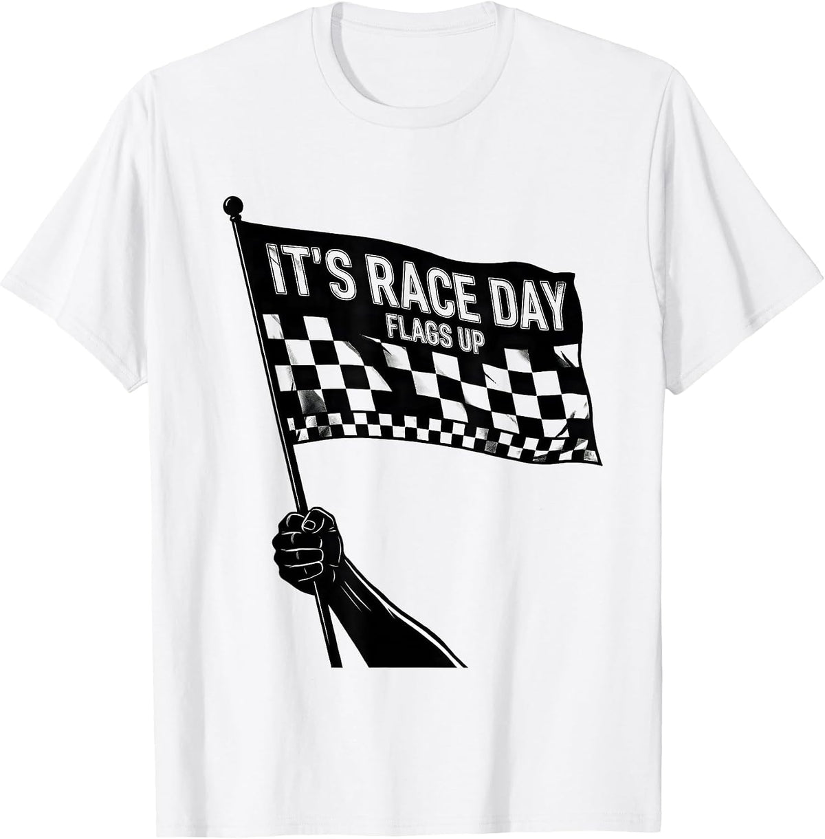 Men's It's Race Day, Flags Up Vintage Checkered Flag Racing Fan T-Shirt - White
