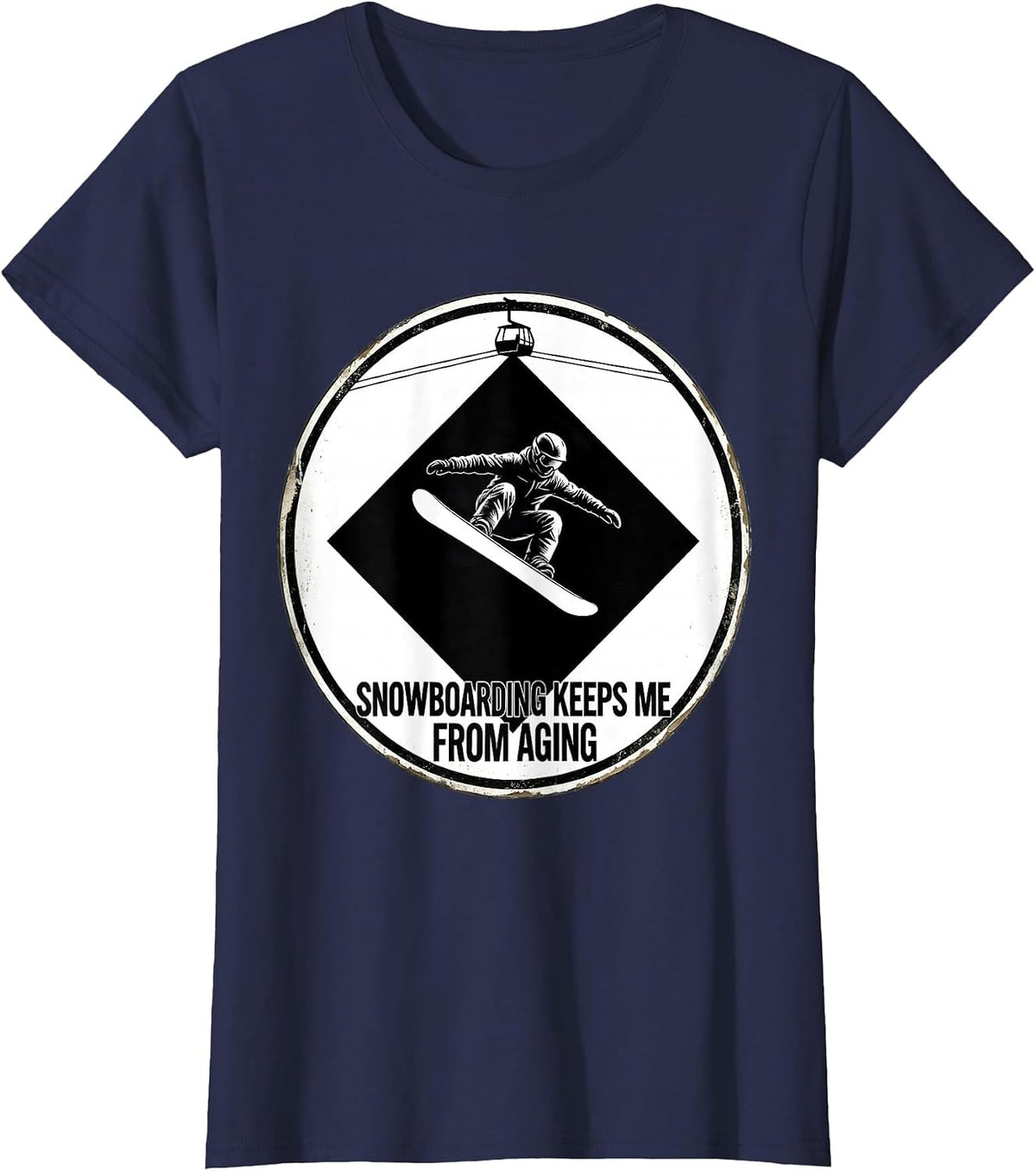 Women's Snowboarding Keeps Me From Aging Vintage Nostalgic T-Shirt - Navy Blue