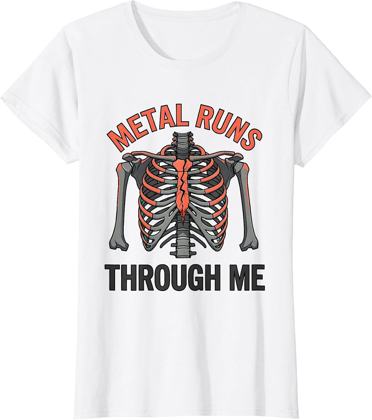 Women's Metal Runs Through Me Rock Music Graphic Design T-Shirt - White
