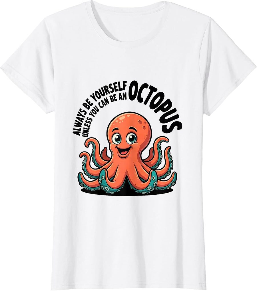 Women's Always Be Yourself Unless You Can Be An Octopus Cartoon T-Shirt - White