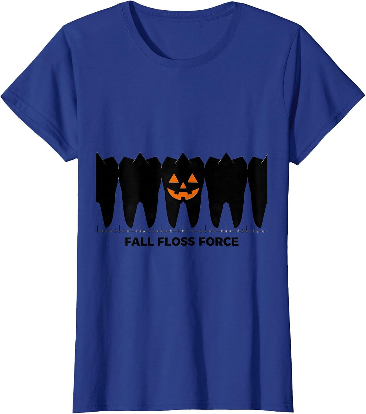 Women's Fall Floss Force Geometric Dental Hygienist Halloween Humor T-Shirt - Royal Blue