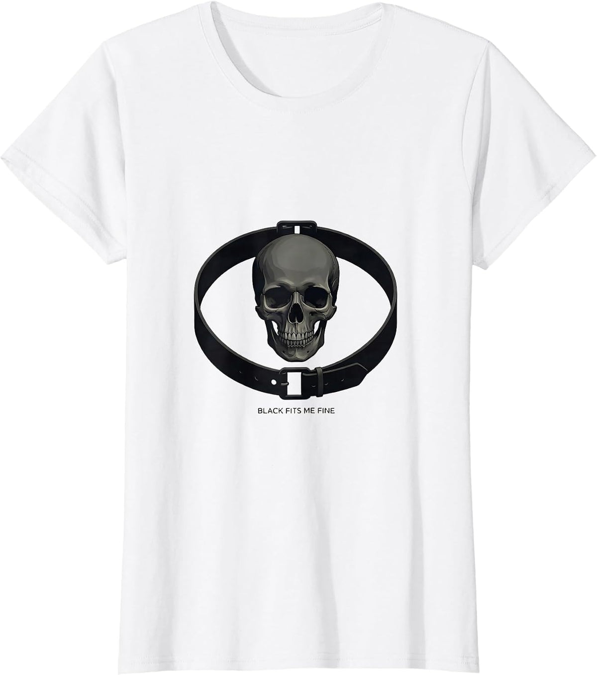 Women's Black Fits Me Fine Minimalist Goth Skull Alt Y2K Grunge T-Shirt - White