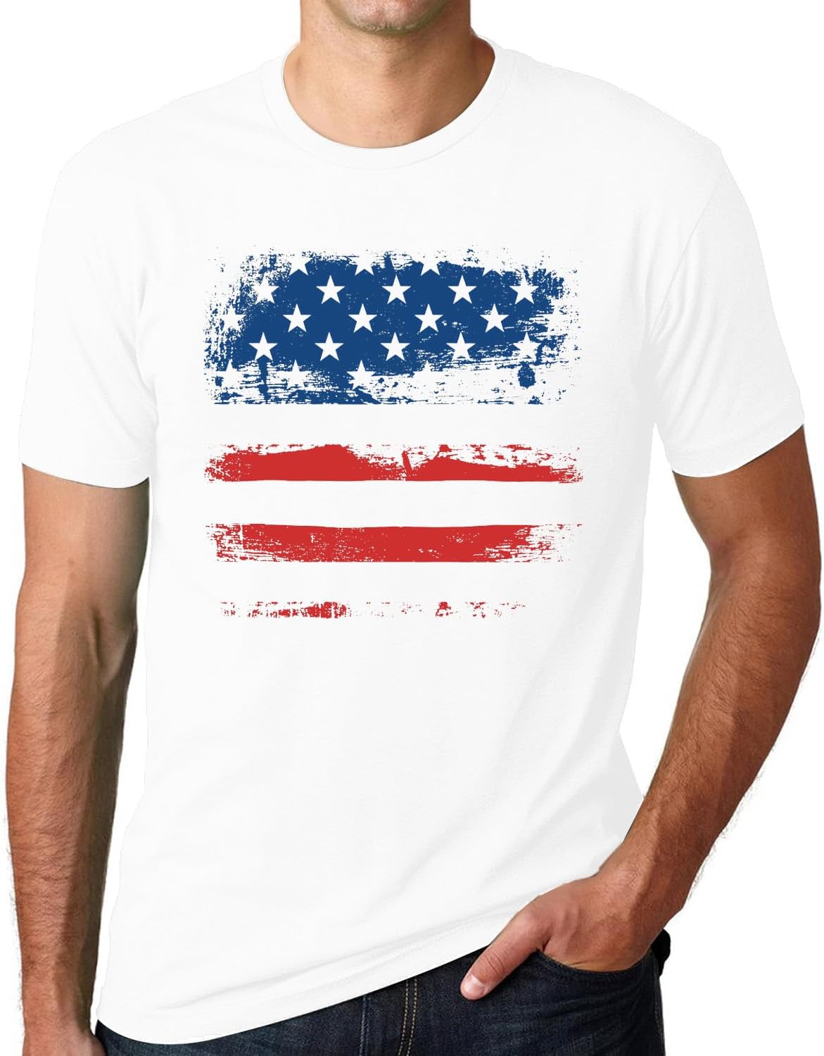 4th of July Shirts for Men USA Patriotic American Flag Freedom Tee - White