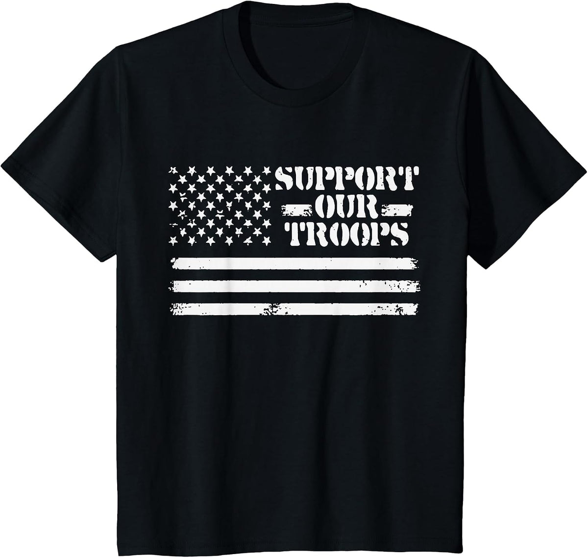 Vintage Support Our Troops USA Flag Veteran's & Memorial Day T-Shirt - Black
