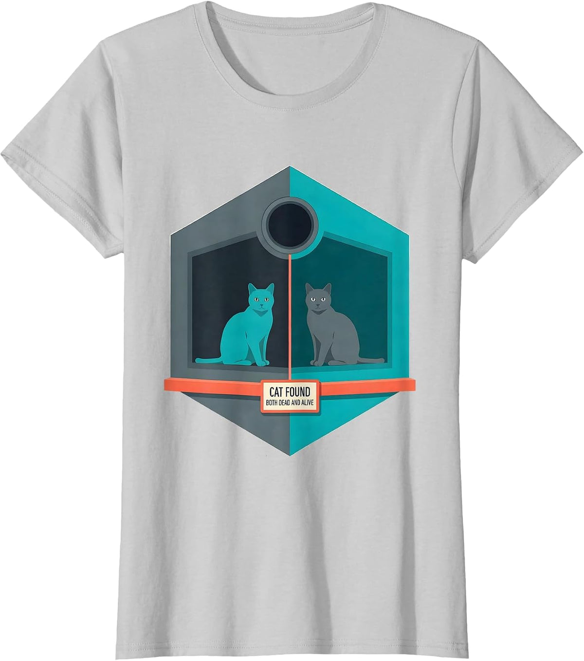 Women's Cat Found Both Dead And Alive Quantum Physics Humor T-Shirt - Silver Grey