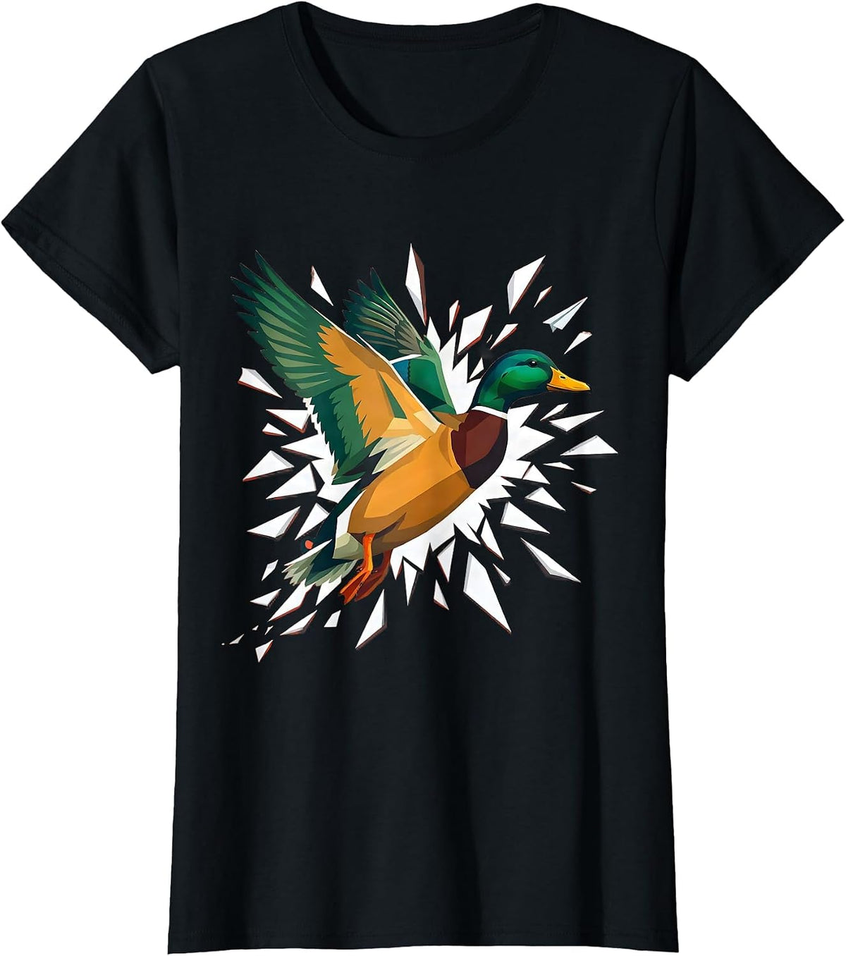 Women's Duck Bursting Through Paper in Flight T-Shirt - Black