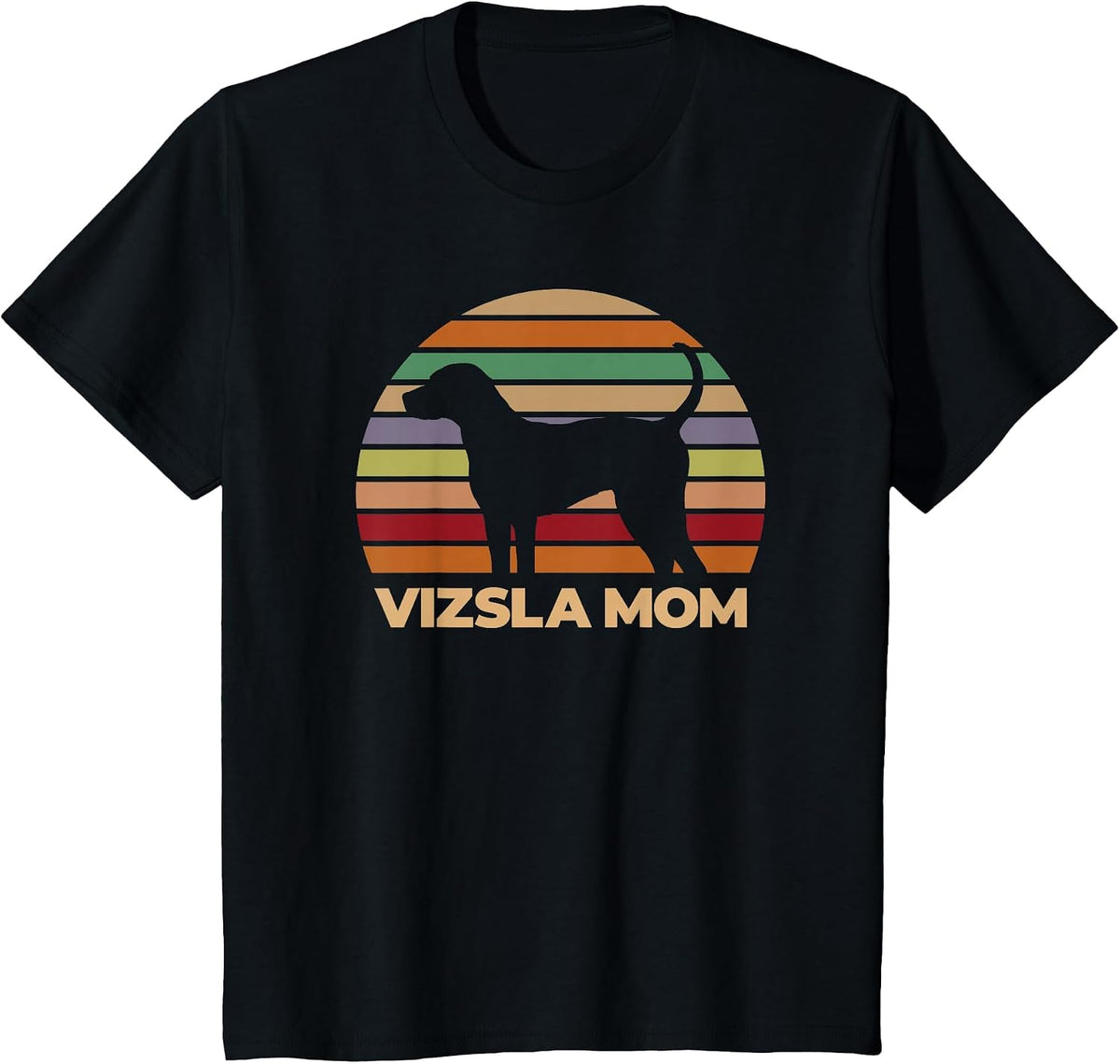 Vizsla Mom, for Women, Girl, Dog Owners, Retro T-Shirt - Black