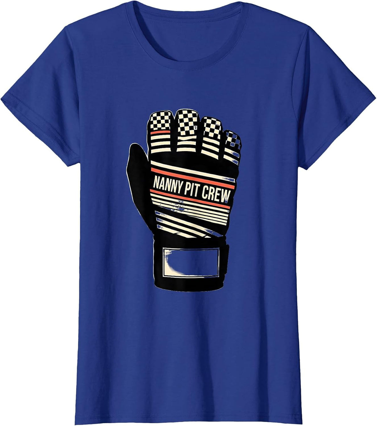 Women's Nanny Pit Crew Disrupted Stripe Graphic Race Car Birthday T-Shirt - Royal Blue