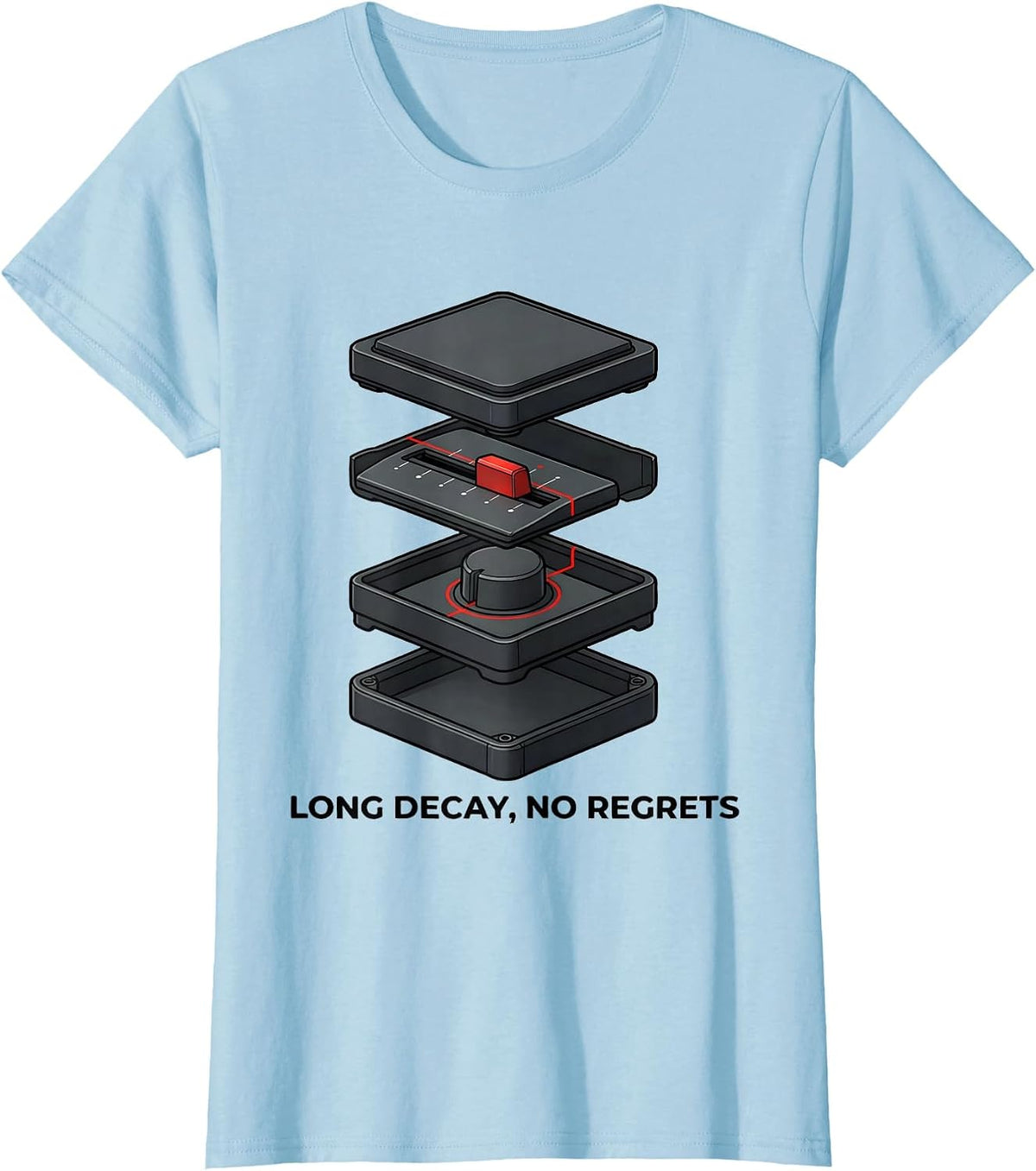 Women's Long Decay No Regrets Retro DJ Gift Electronic Music Lover T-Shirt - Baby Blue