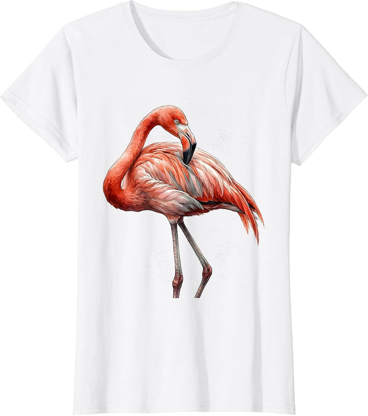 Women's Flamingo Portrait Watercolor Animal Lover Humor T-Shirt - White
