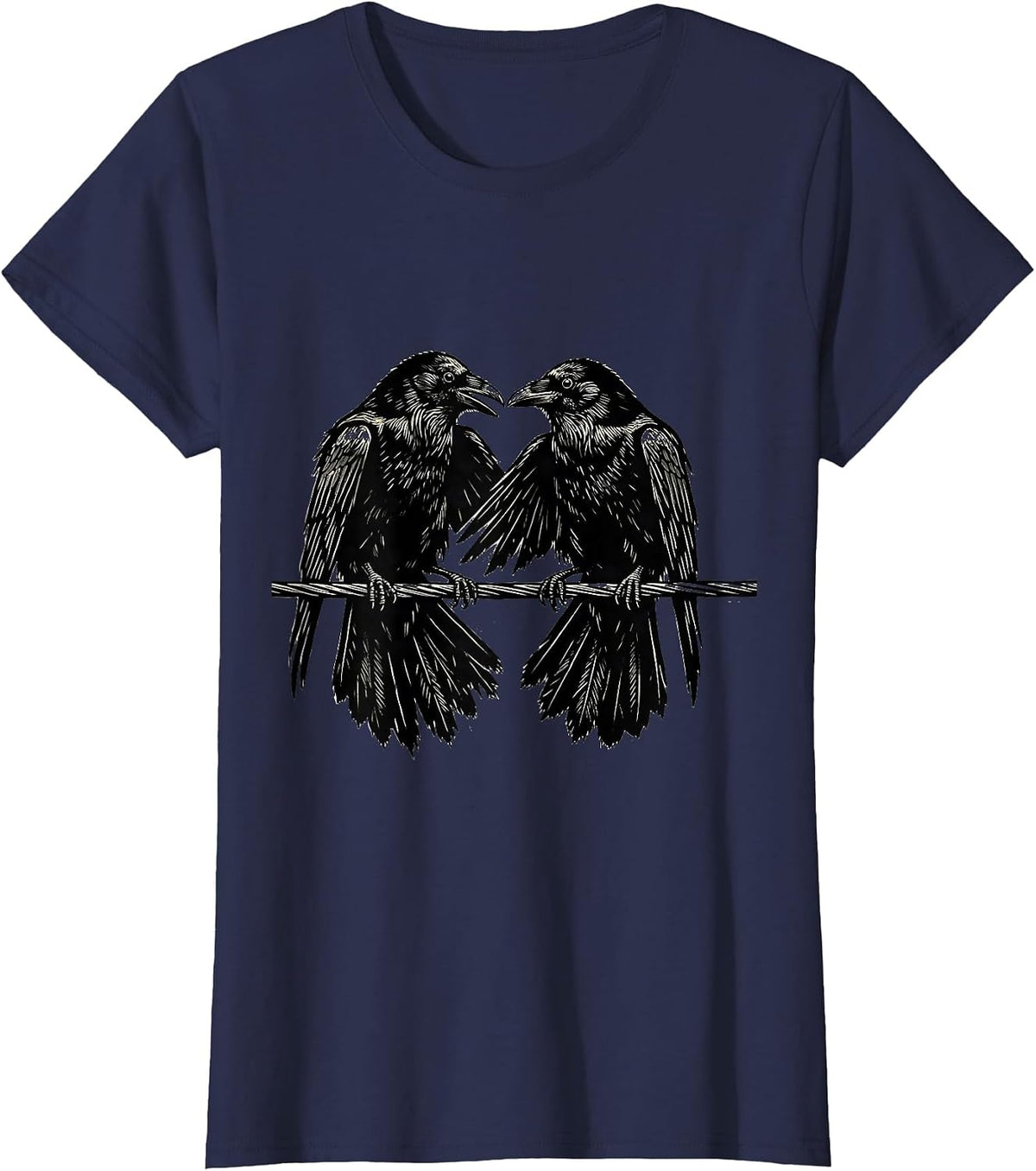 Women's Crow vs Crow Face-Off on a Wire Graphic T-Shirt - Navy Blue