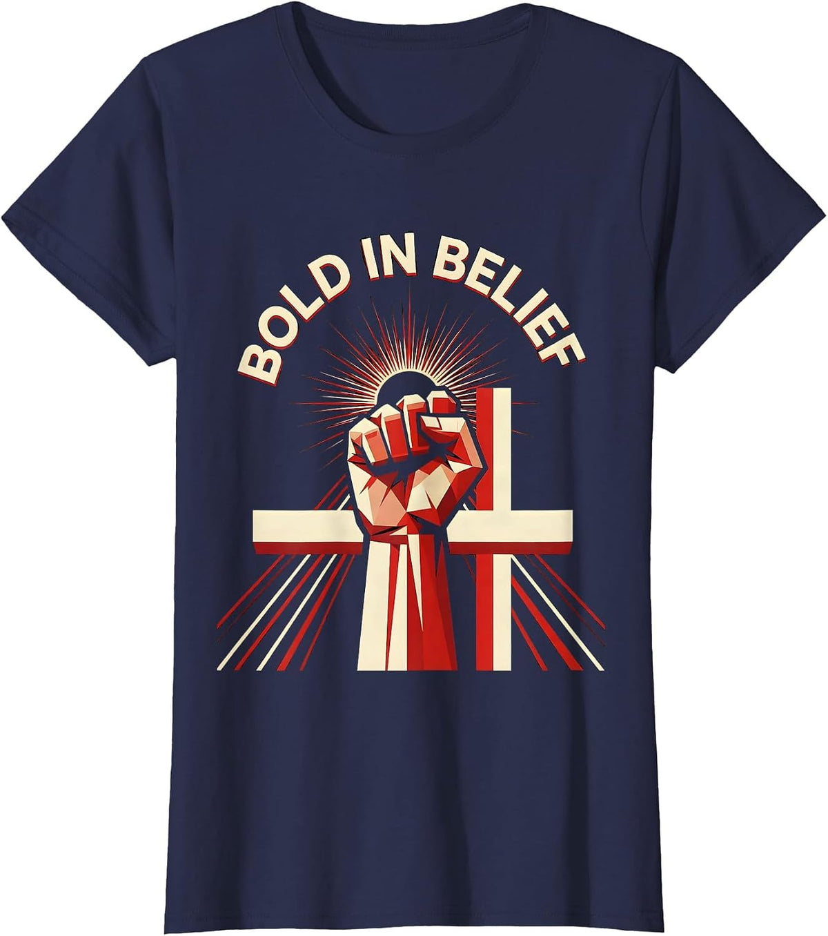 Women's Bold in Belief Faith Over Fear Graphic Design T-Shirt - Navy Blue