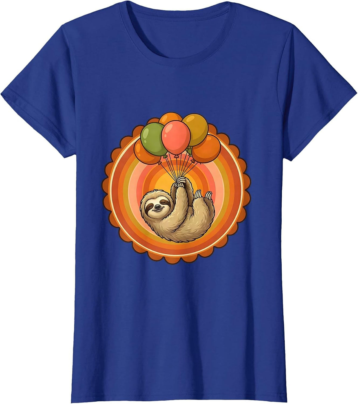 Women's Sloth Balloon Birthday Celebration Graphic Tee T-Shirt - Royal Blue