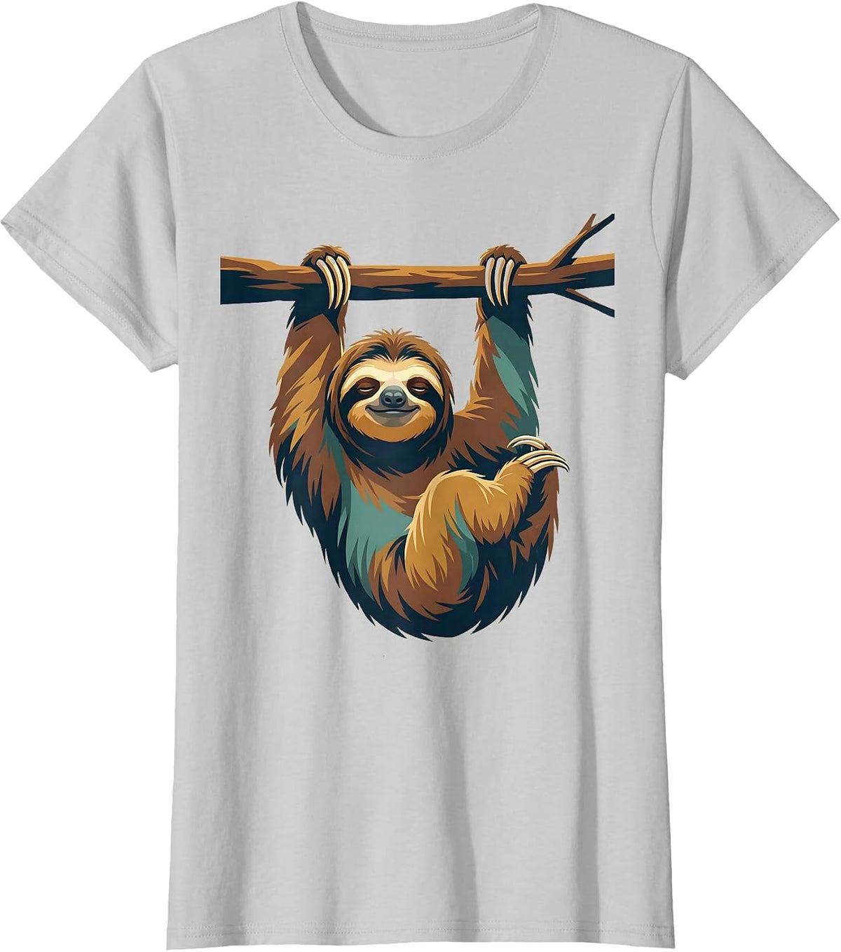 Women's Exhausted Sloth Hanging From a Branch T-Shirt - Silver Grey