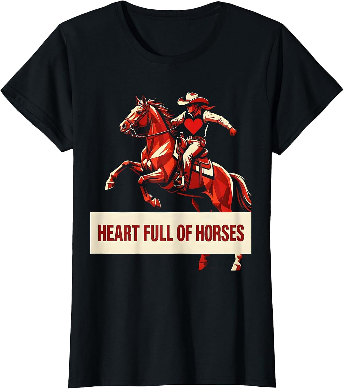 Women's Heart Full of Horses Cowgirl Design T-Shirt - Black