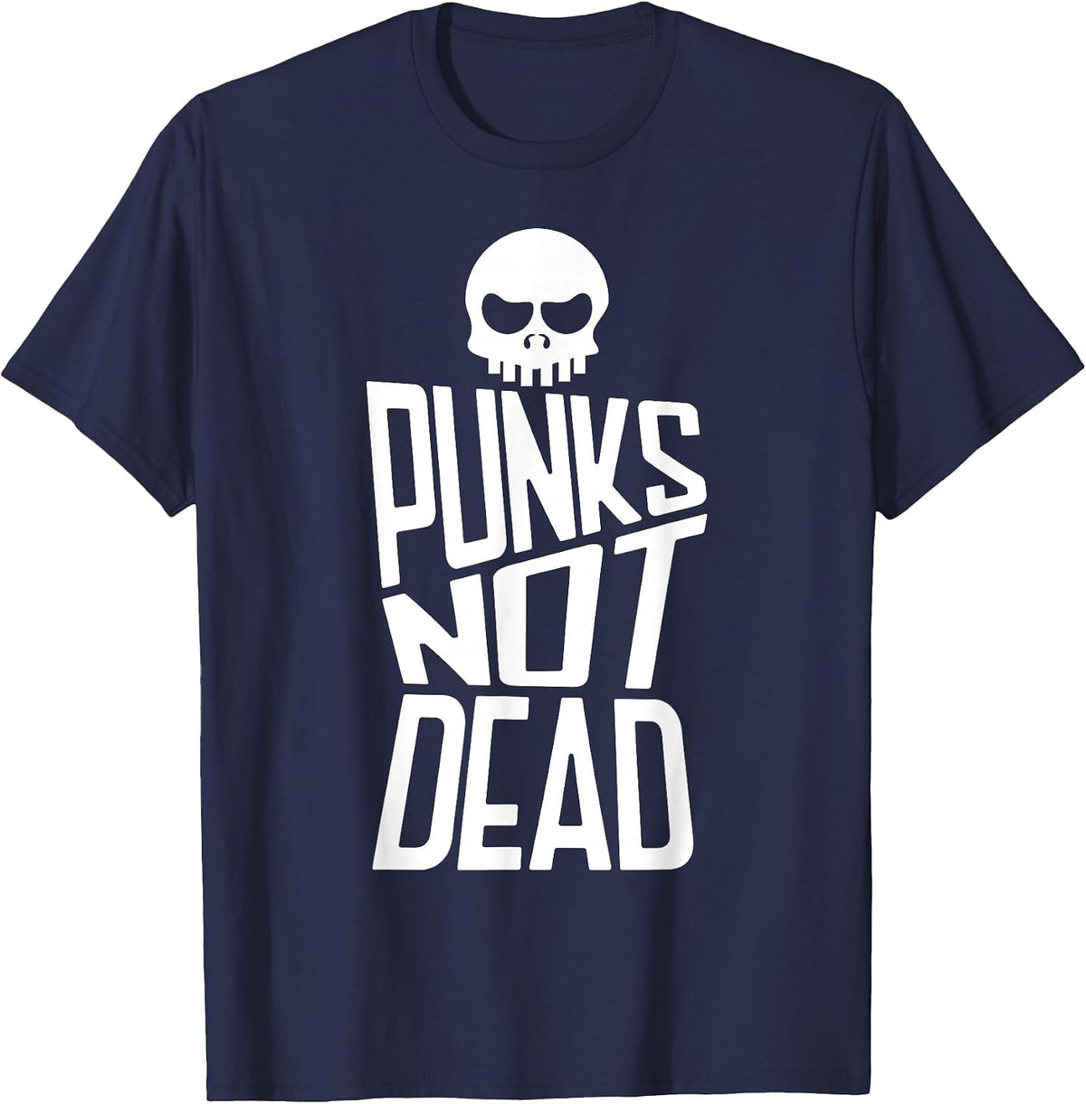 Punks Not Dead Skeleton Music Skull Aesthetic Subculture T-Shirt - Navy Blue