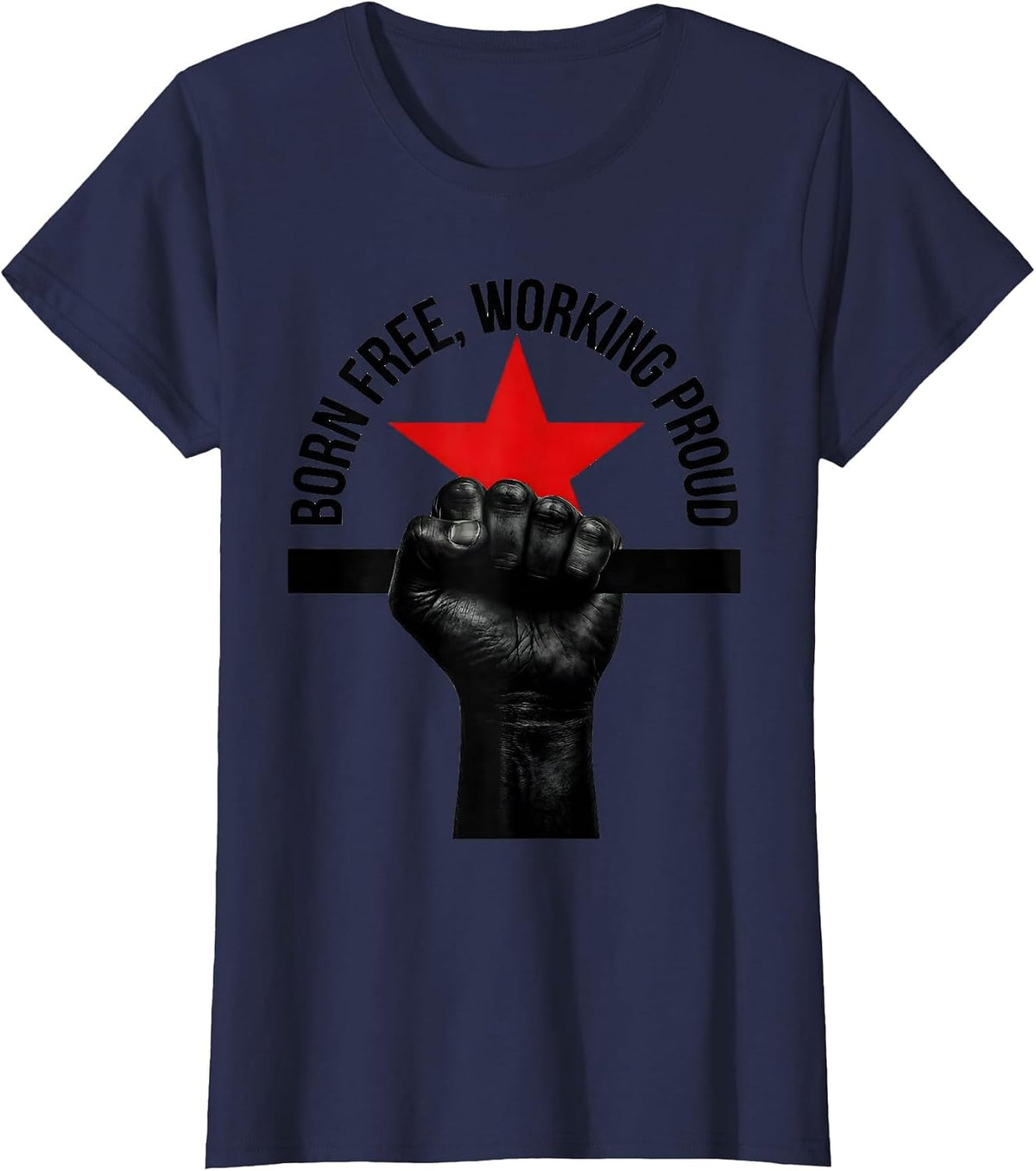Women's Born Free Working Proud Stars Stripes Labor Day T-Shirt - Navy Blue