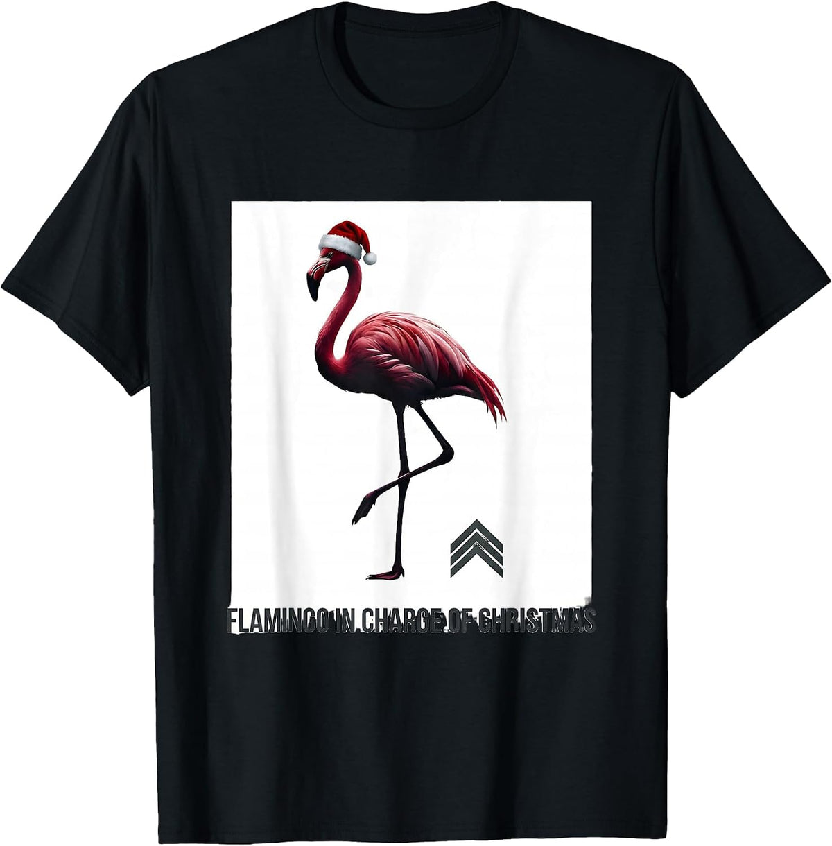 Men's Flamingo in Charge of Christmas Funny Animal Lover Holiday T-Shirt - Black