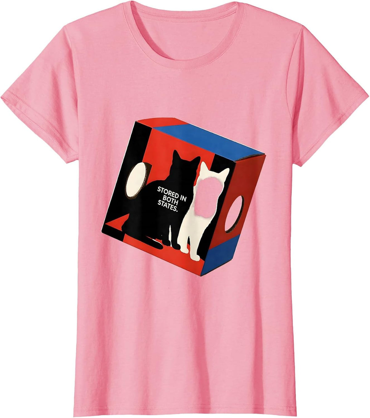 Women's Stored In Both States Bauhaus Modernist Physics Nerd Humor T-Shirt - Pink
