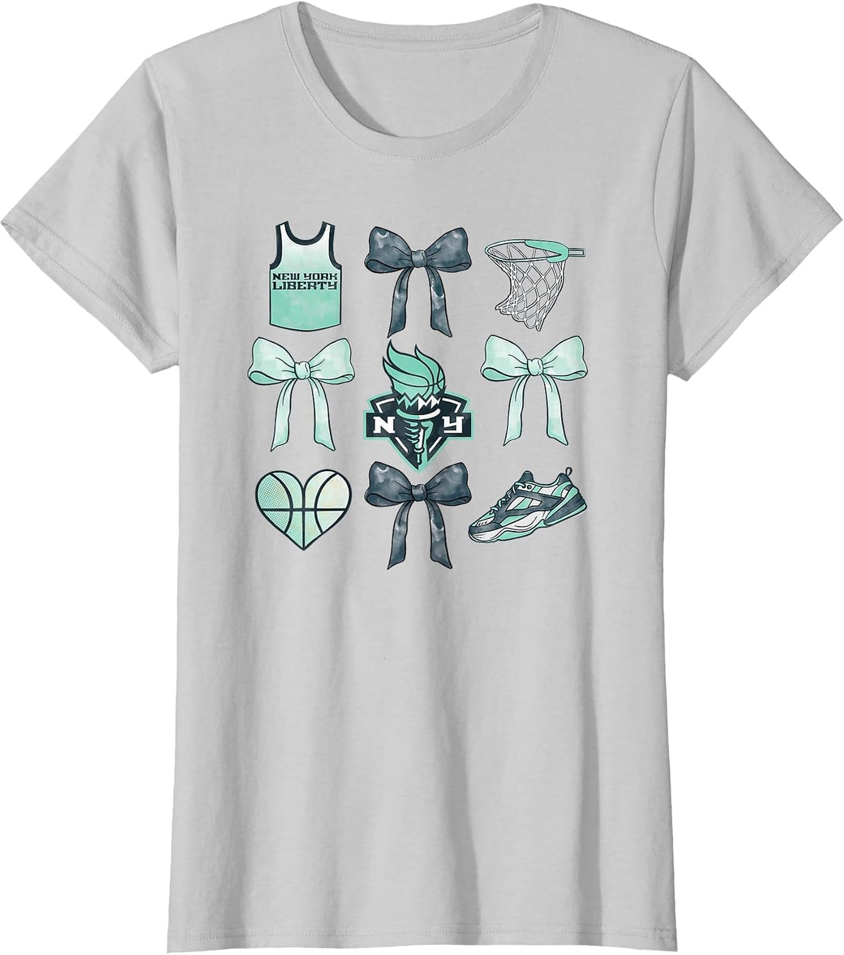 WNBA New York Liberty Bow Grid T-Shirt - Silver Grey