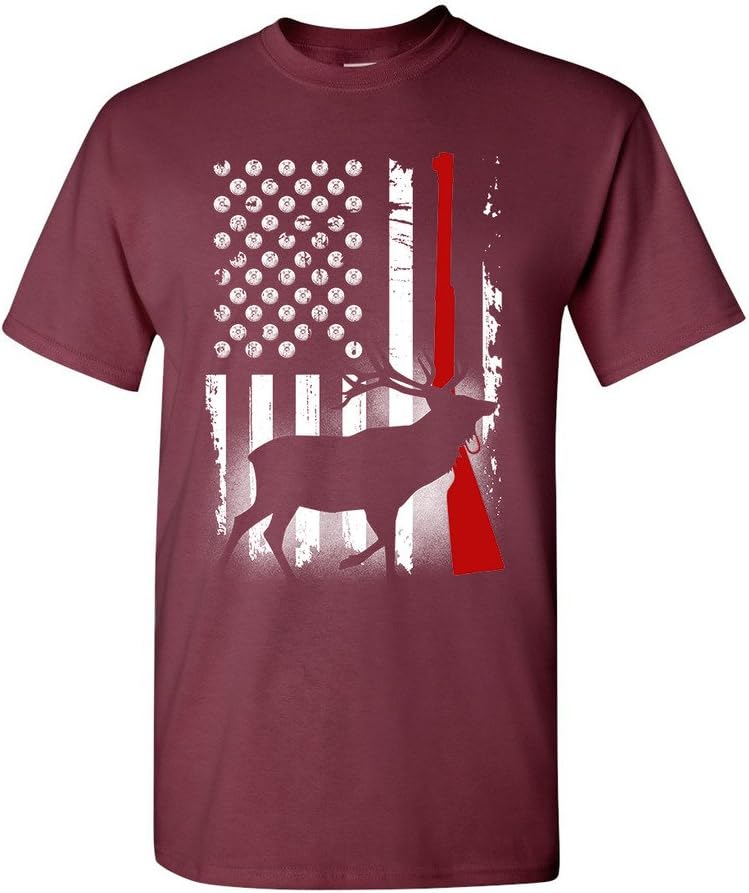 Deer Antlers Gun Hunting American Flag Patriotic DT Adult T-Shirt Tee - Maroon