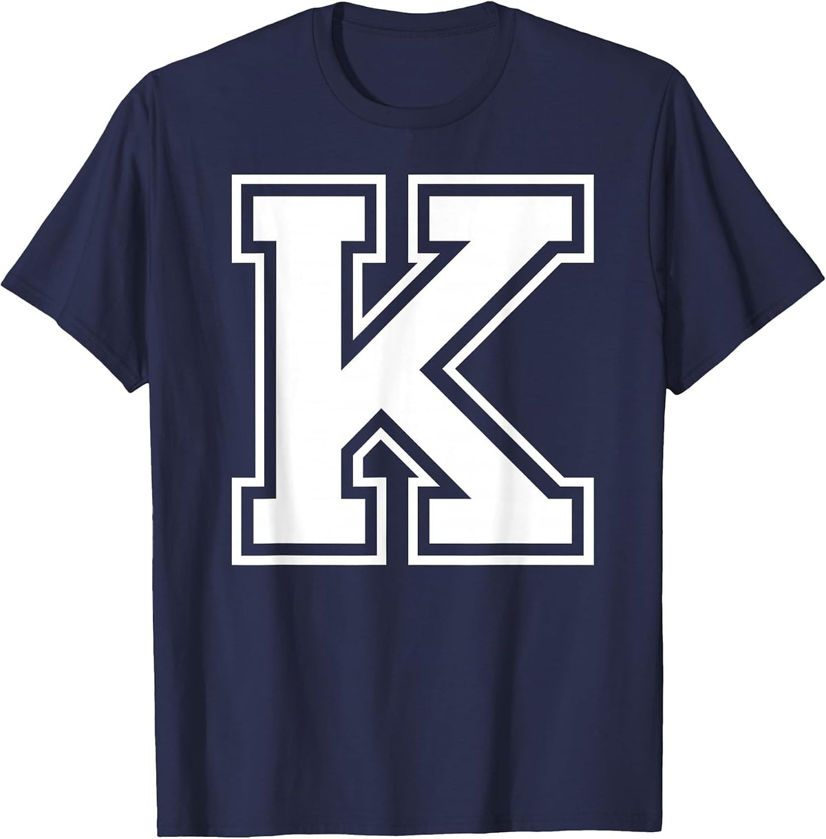 Letter K Capital Alphabet College Varsity Monogram Club T-Shirt - Navy Blue