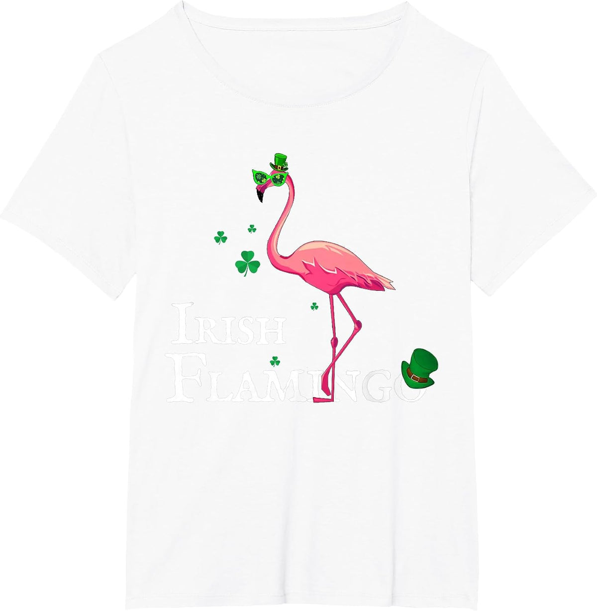 Funky Irish Pink Flamingo Green Bird St Pattys Day T-Shirt - White