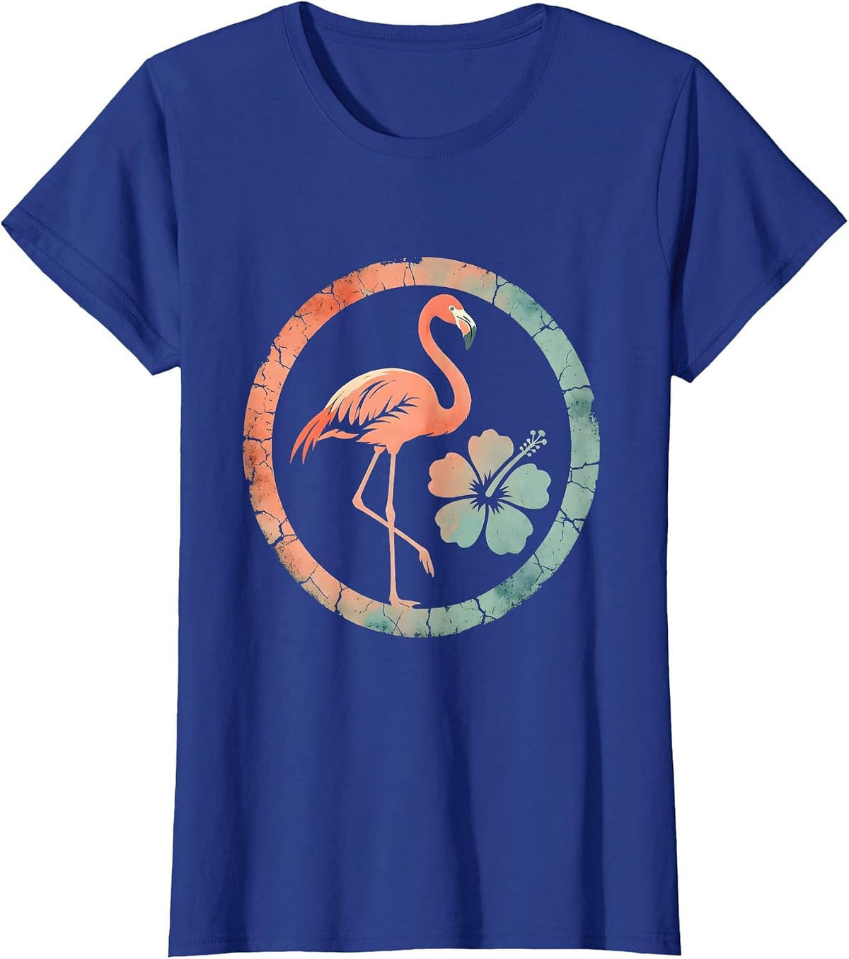 Women's Flamingo Balancing on One Leg at Sunset T-Shirt - Royal Blue