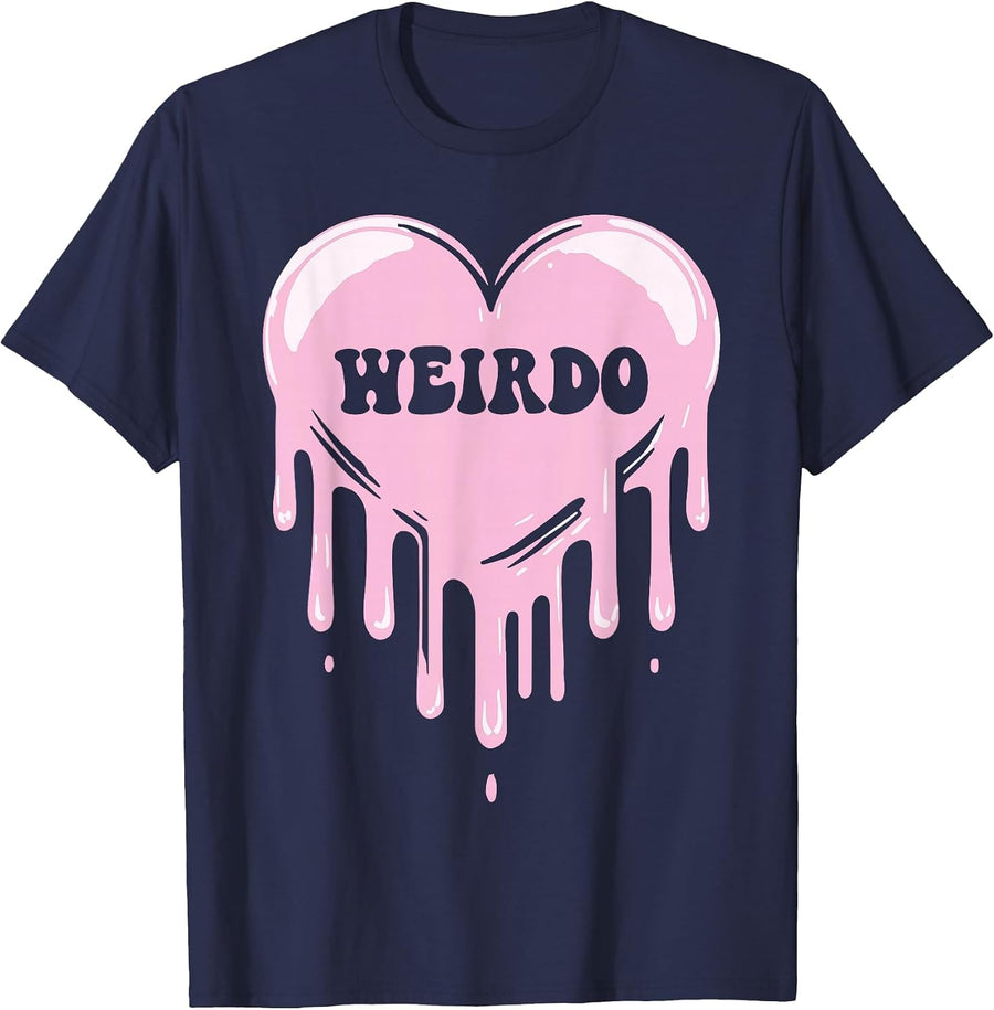 Weirdo Dripping Heart Pastel Goth Emo Punk Aesthetic T-Shirt - Navy Blue