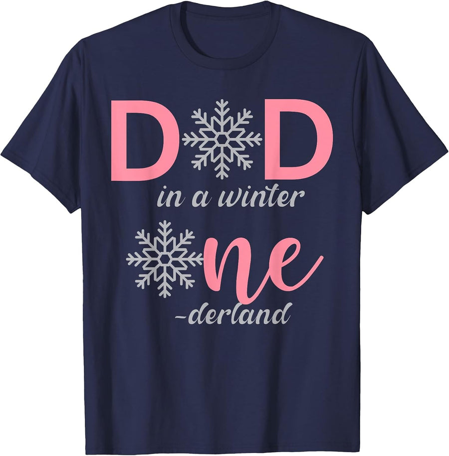 Dad of The Birthday for Girl Winter Onederland 1st Birthday T-Shirt - Navy Blue