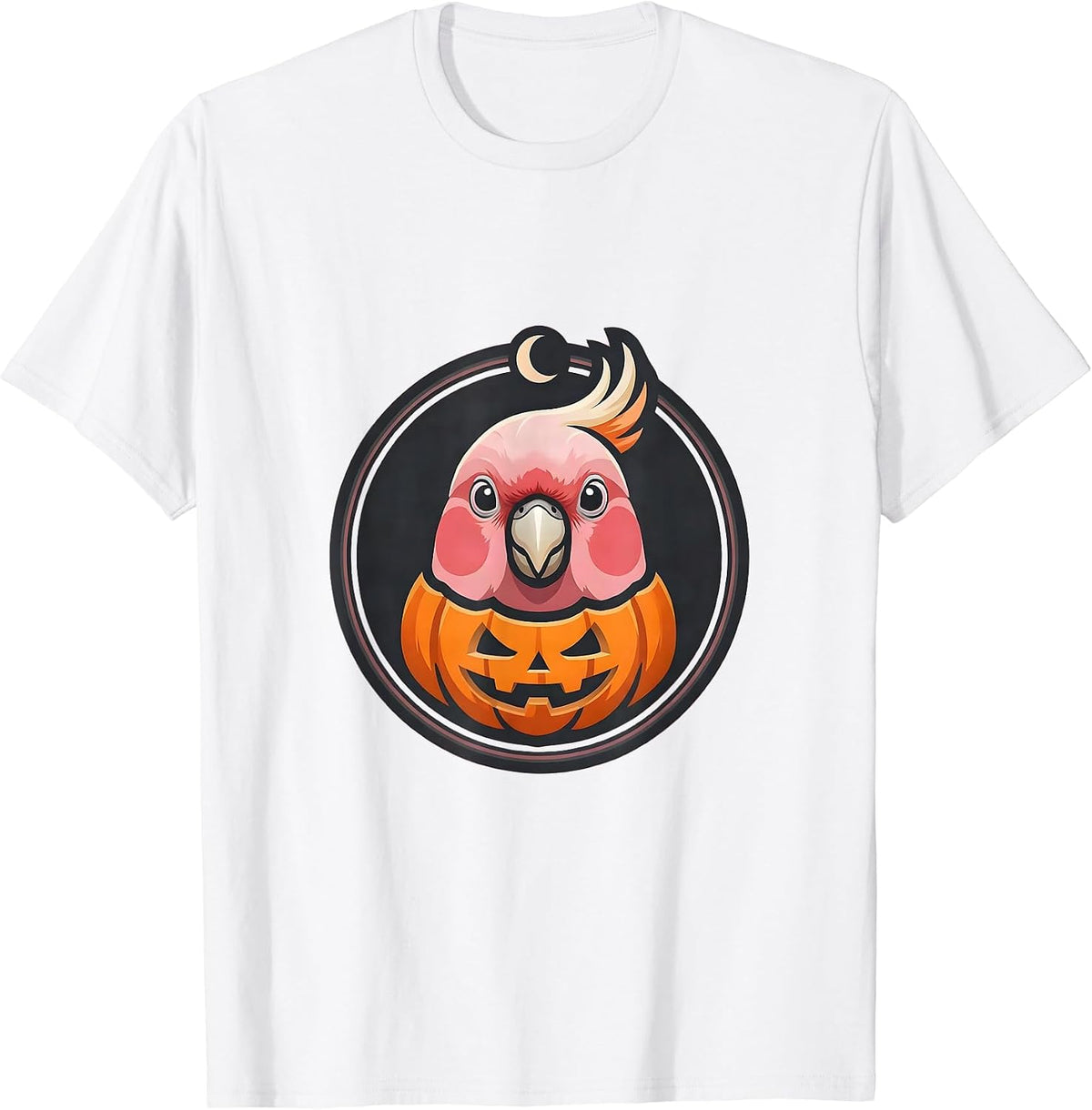 Men's Circular Galah Cockatoo Mascot Logo Pet Bird Lover Halloween T-Shirt - White
