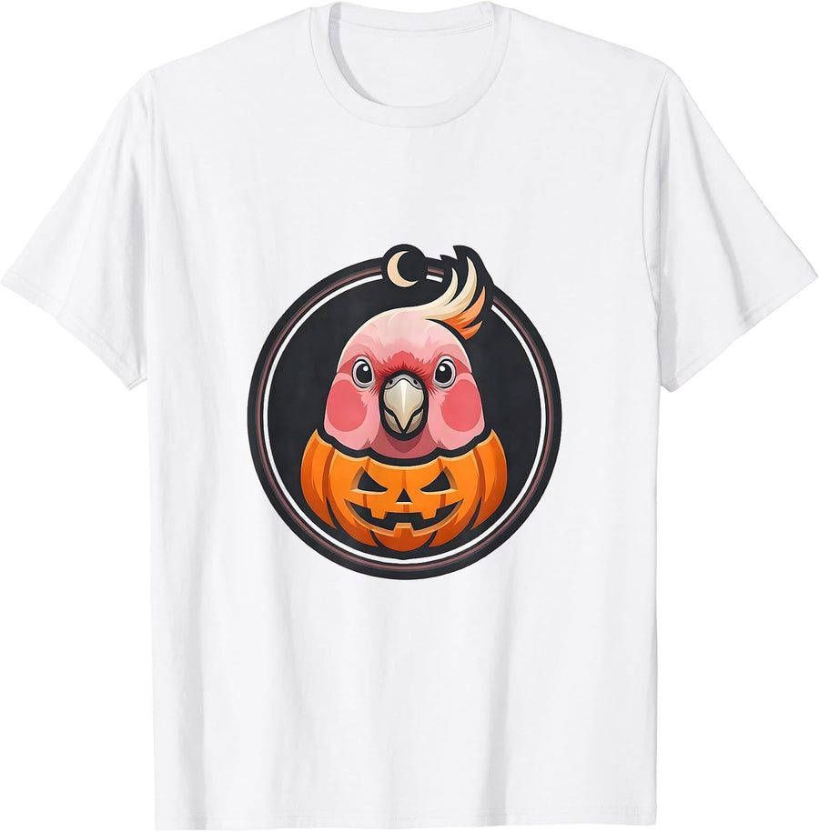 Men's Circular Galah Cockatoo Mascot Logo Pet Bird Lover Halloween T-Shirt - White