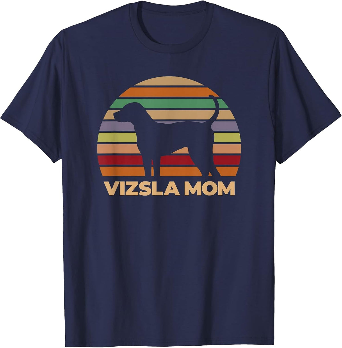 Vizsla Mom, for Women, Girl, Dog Owners, Retro T-Shirt - Navy Blue