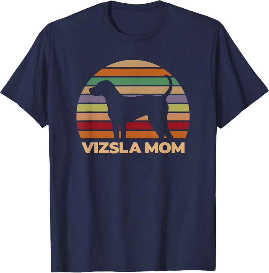Vizsla Mom, for Women, Girl, Dog Owners, Retro T-Shirt - Navy Blue