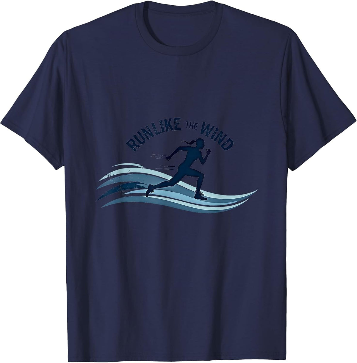 Run Like The Wind Cross Country Runner Motivational T-Shirt - Navy Blue