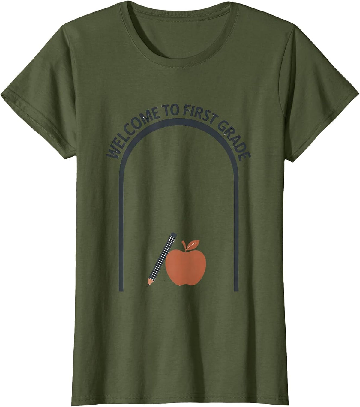Women's Welcome To First Grade Minimalist Teacher Back To School T-Shirt - Olive Green