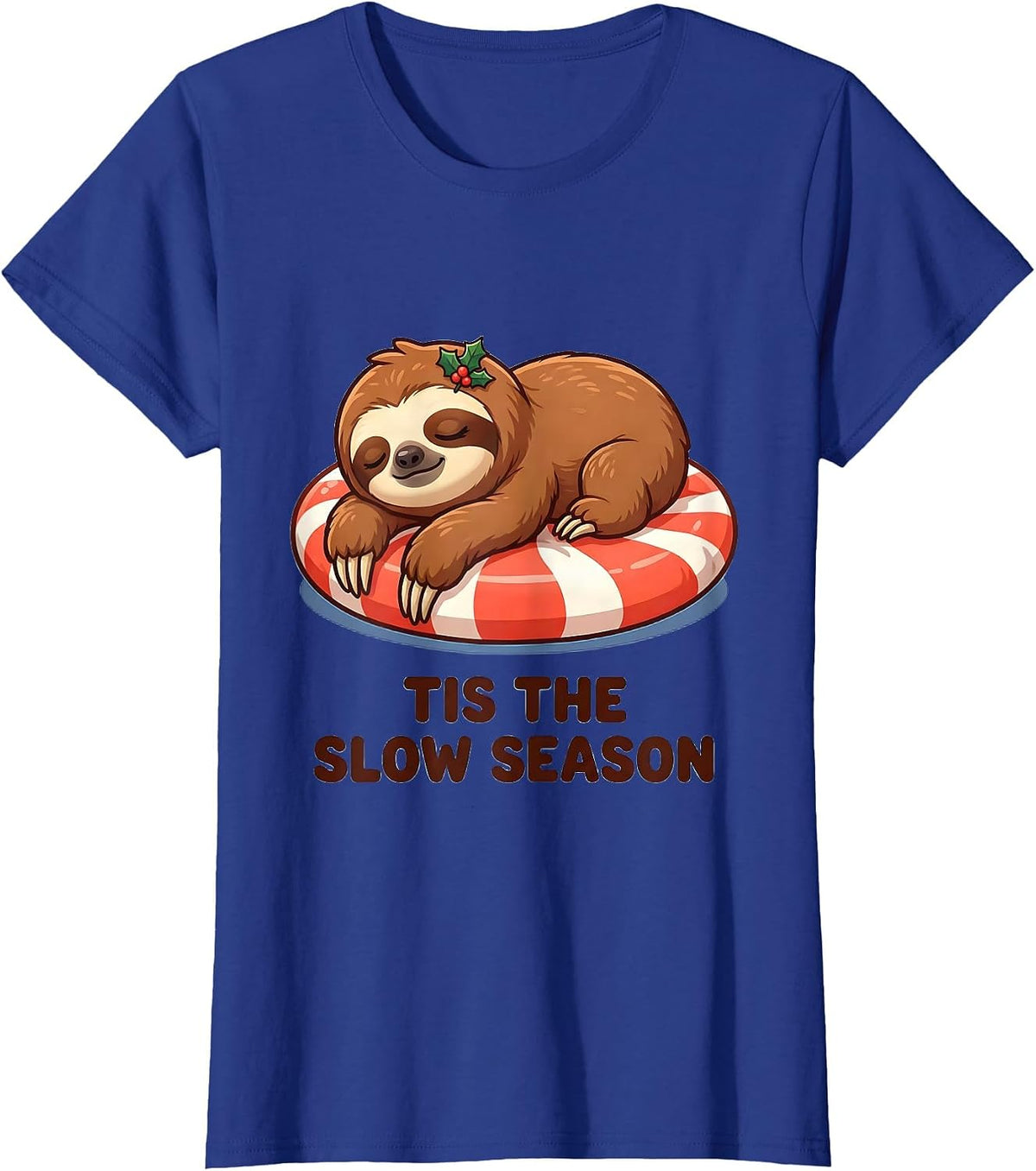 Women's Tis The Slow Season Cute Kawaii Sloth Lover Christmas Humor T-Shirt - Royal Blue