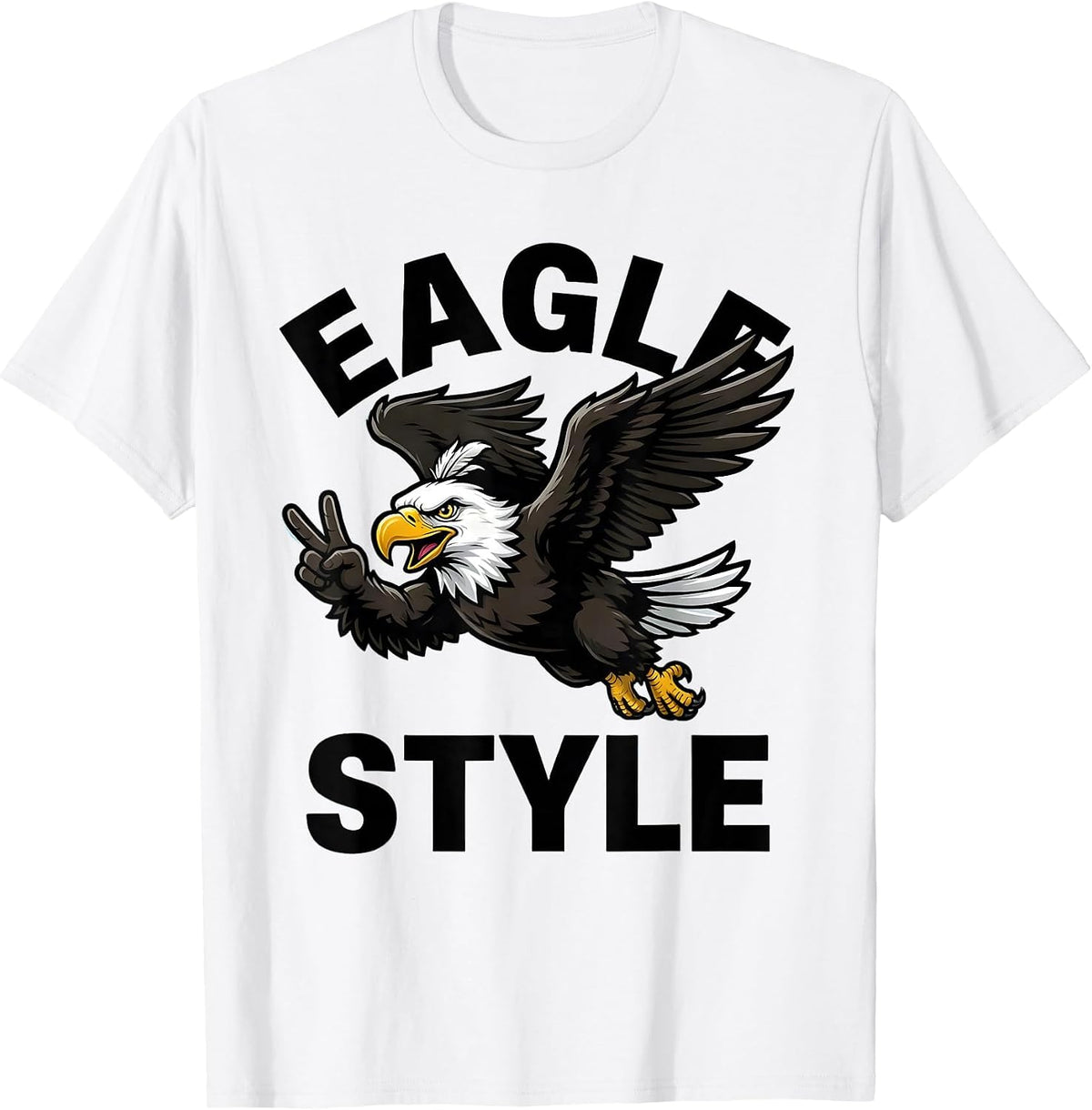 Men's Eagle Style Cartoon Bald Eagle Mascot Fan Pride Family T-Shirt - White