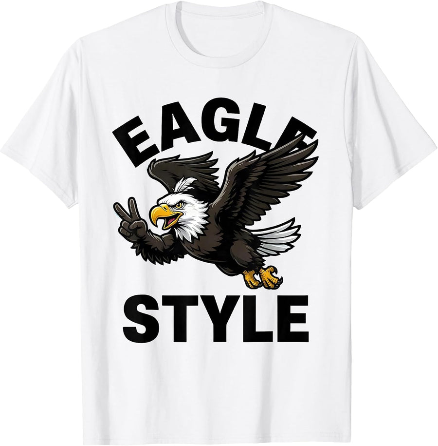 Men's Eagle Style Cartoon Bald Eagle Mascot Fan Pride Family T-Shirt - White