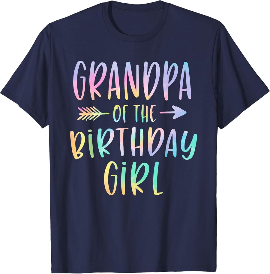 Grandpa of the Birthday Girl Tie Dye Colorful Bday T-Shirt - Navy Blue