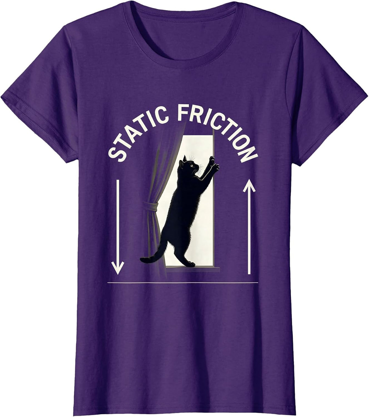 Women's Static Friction Funny Cat Physics Science Teacher Gift T-Shirt - Purple