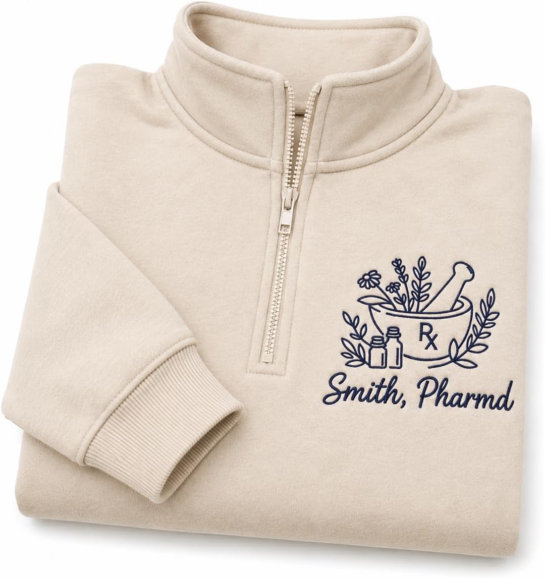 Custom Pharmacy Tech Embroidered Quarter Zip Sweatshirt, Personalized CPHT Name Shirt, Certified Pharmacy Technician Gift -