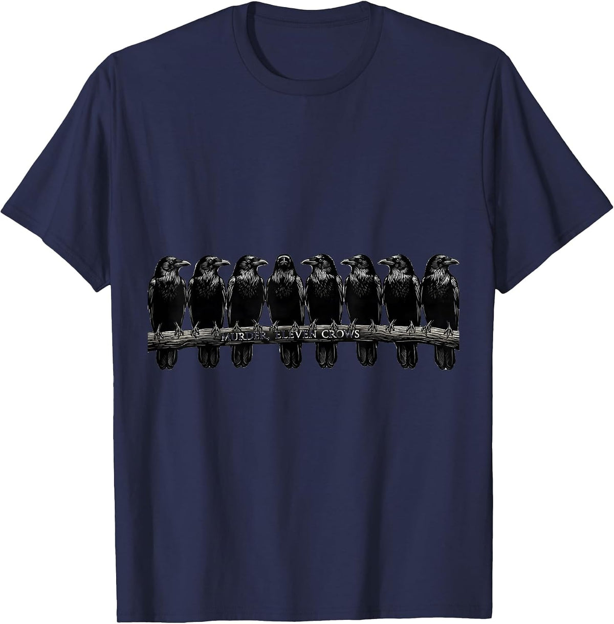 Men's Murder Eleven Crows Dark Humor Gothic Bird Lover T-Shirt - Navy Blue