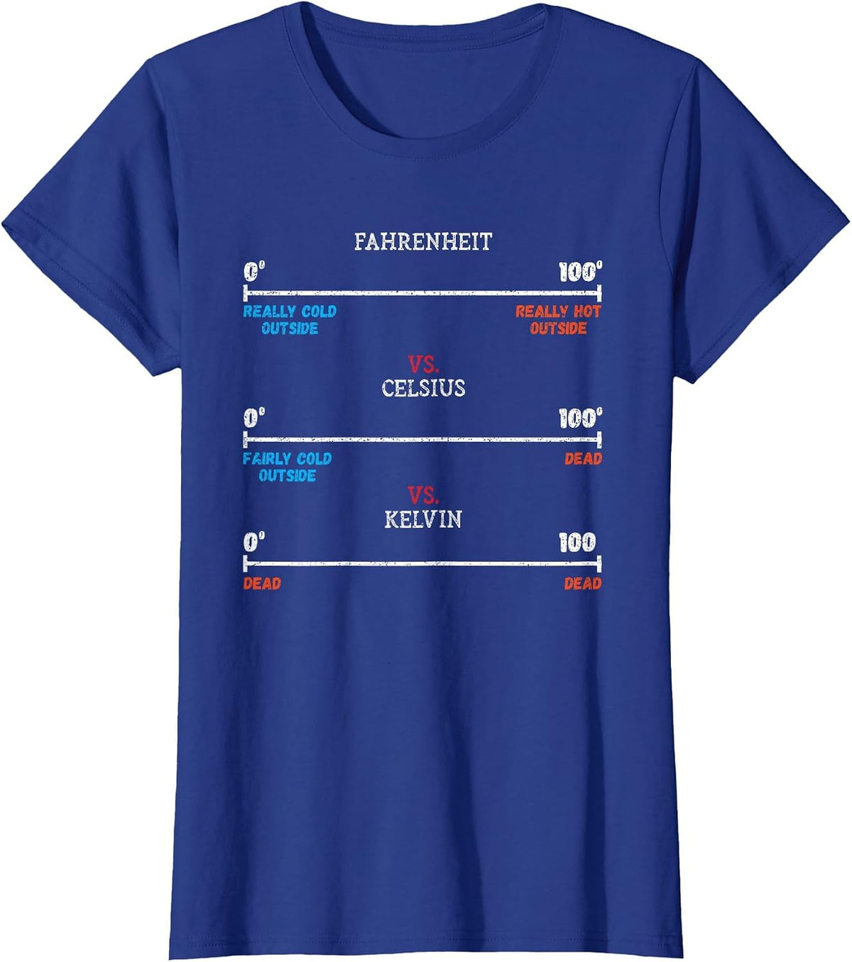 Fahrenheit vs Celsius vs Kelvin Science Humour Chemistry T-Shirt - Royal Blue